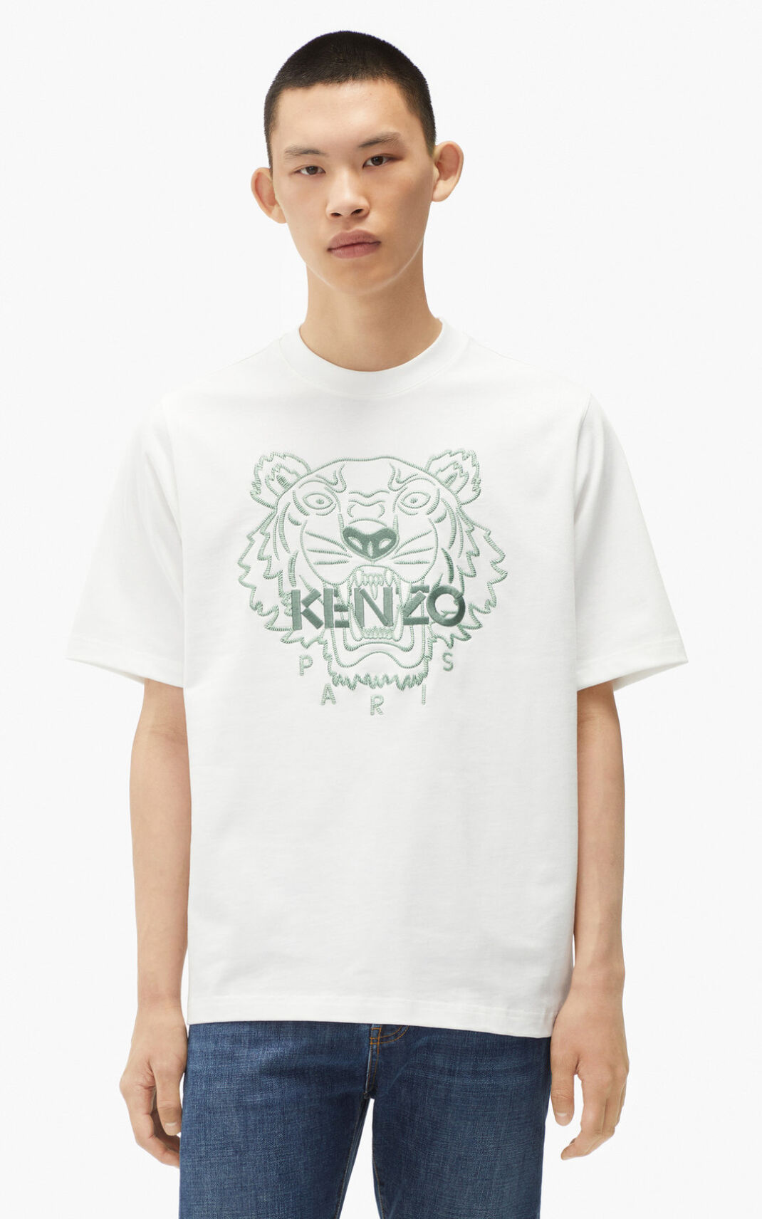 Kenzo Loose fitting Tiger T-shirts Herre - Hvide DK-494089